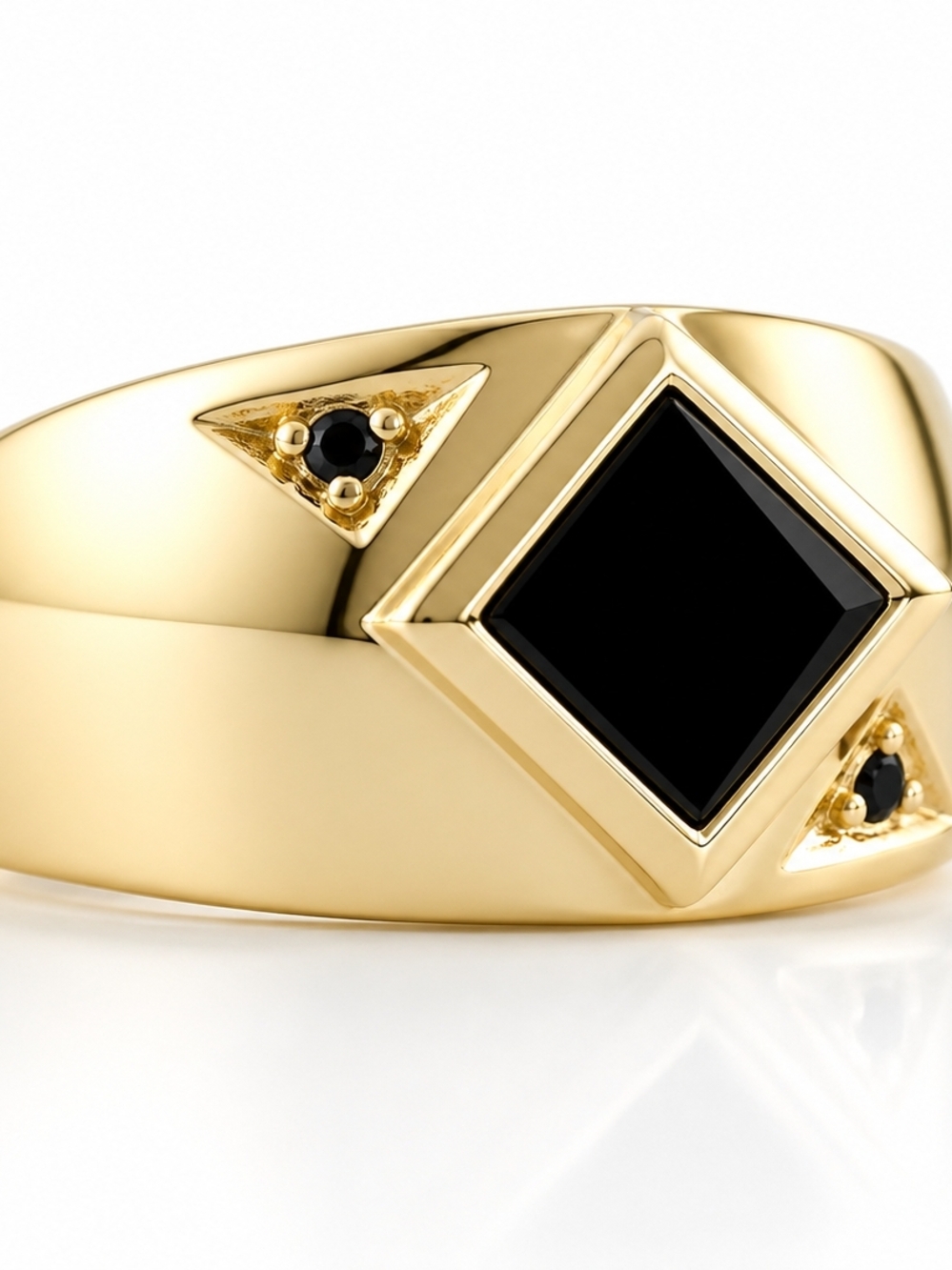 Black Onyx Ring 14K Yellow Gold Over Solid Sterling Silver Diamond Accent Size 9 - Picture 3 of 12